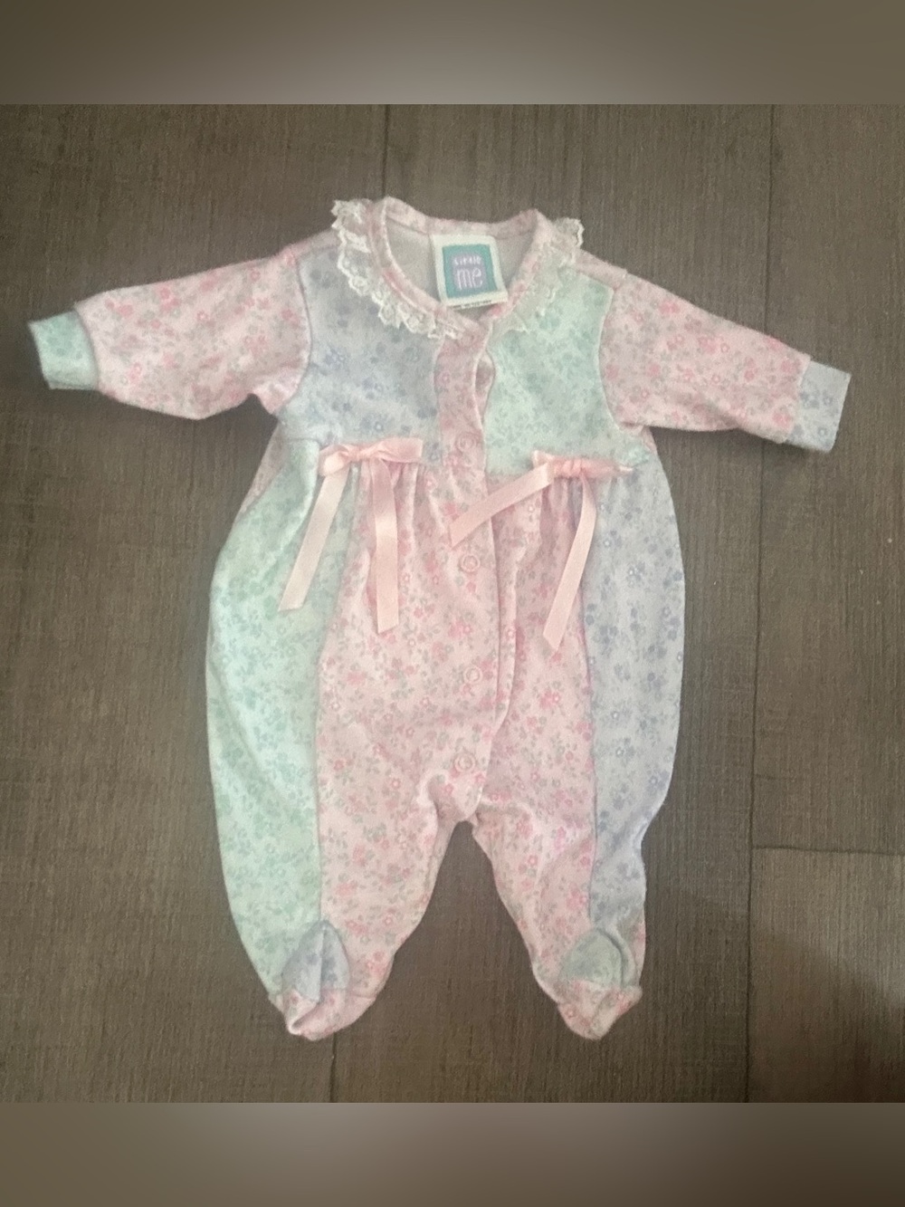 Little Me Pastel Floral Footed One-Piece in Pink, Blue, Mint vintage 90s/ y2k